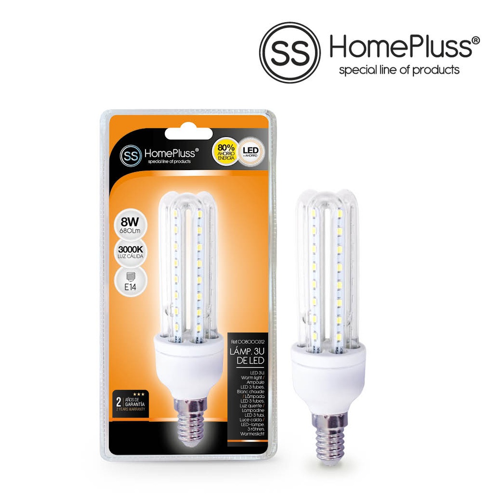 3U LED lamp 8W E14 3000K 6pcs/box