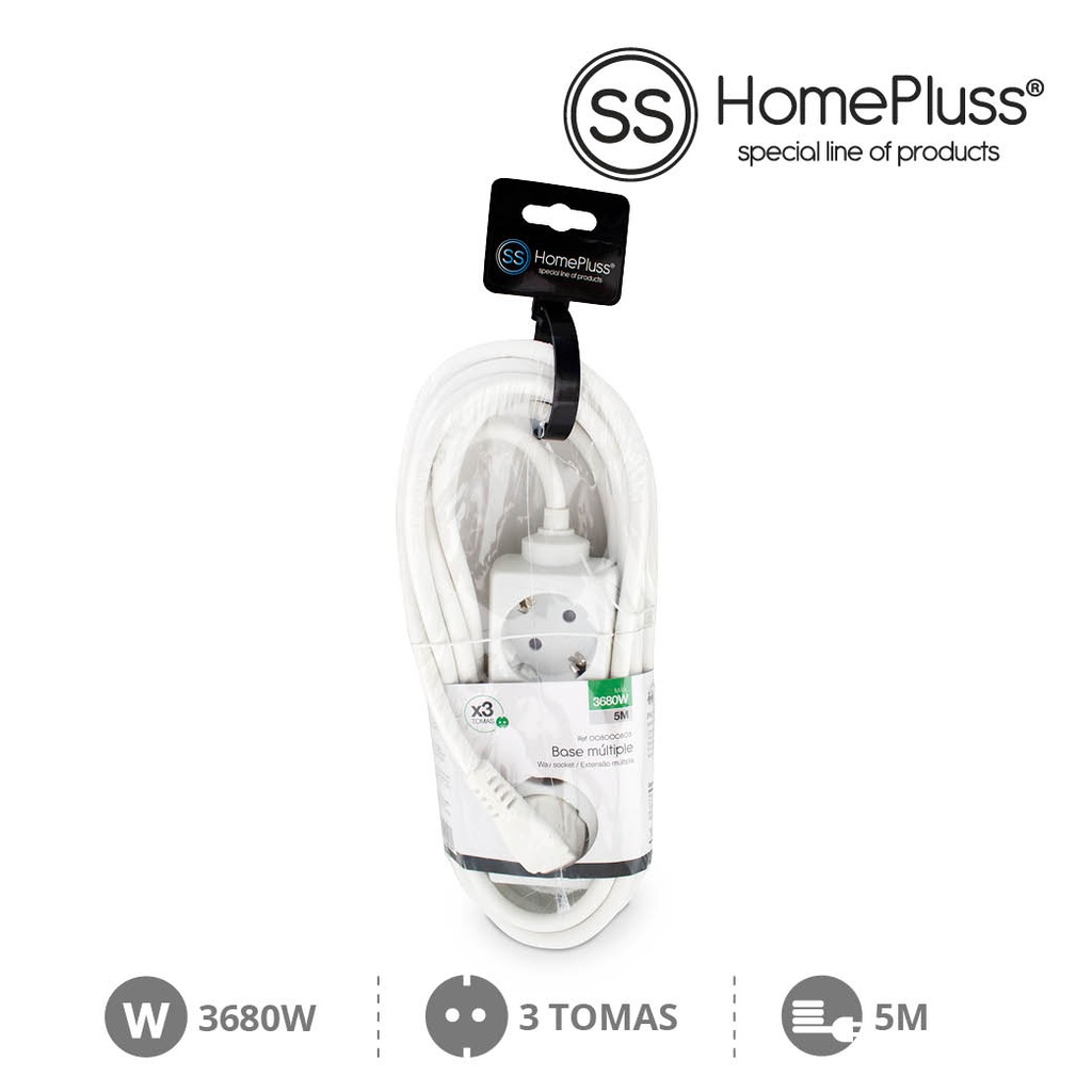 Base multiple 3T (3x1.5mm) 5M Blanca - 5u retractil