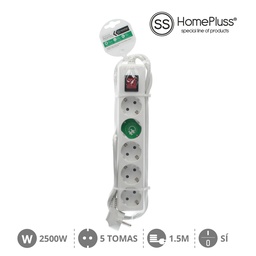 [008000818] 5 way socket White with switch (3x1.0mm) 1,5M wire