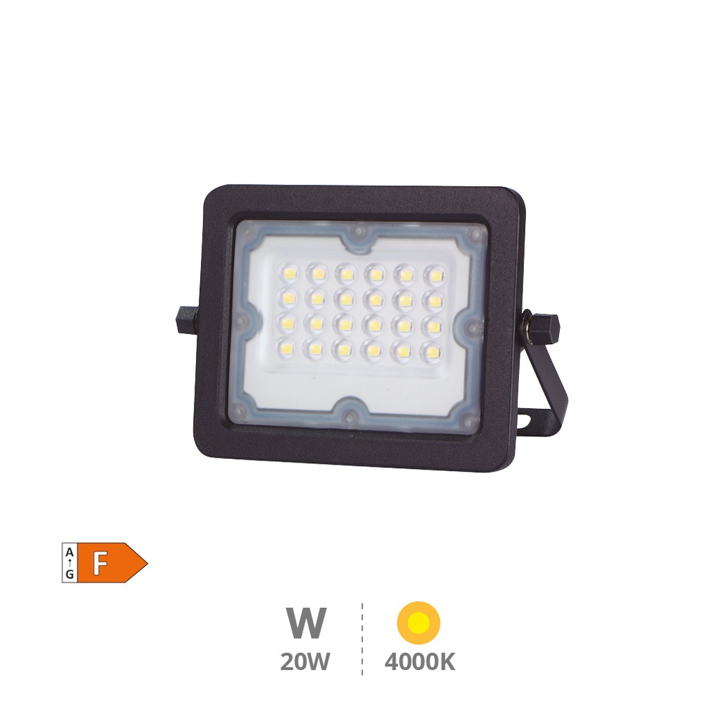 Proyector aluminio LED 20W 4000K IP65 Negro