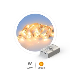 [204020008] Kit 1 M bande LED avec batterie et détecteur de mouvement et crépusculaire 2,4 W 3000K