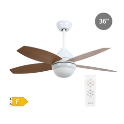 [300005038] 36' ceiling fan with remote control CCT 4 reversible blades wood effect white/haya