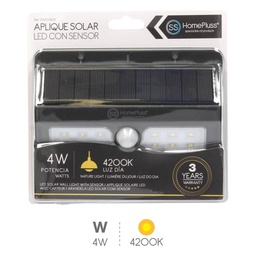 [200210004] Aplique solar LED con sensor 4W 4200K Negro - 5u caja exp
