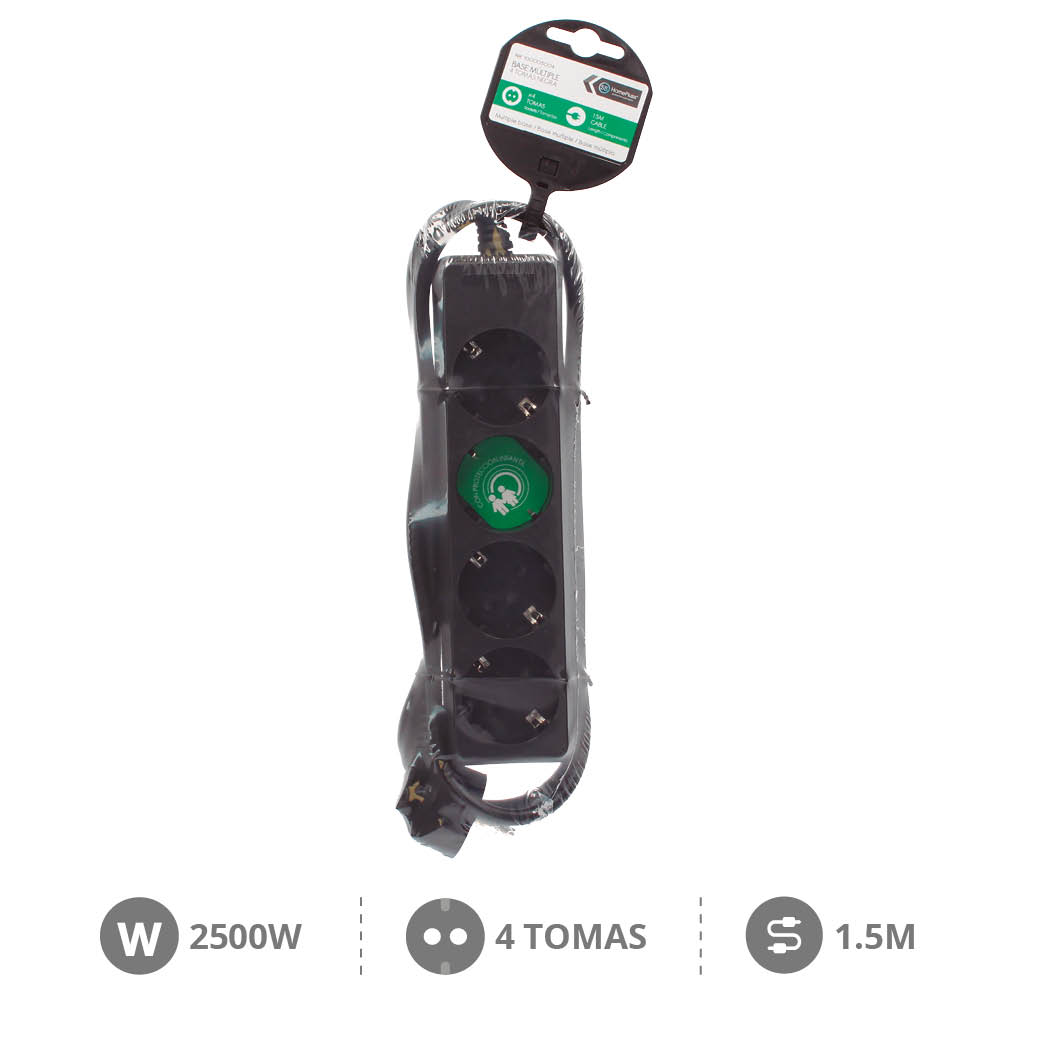 4 way socket Black (3x1.0mm) 1,5M wire - 5pcs shrink