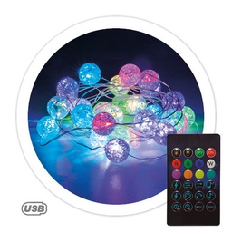 [204805013] Guirnalda de bolas LED 3M con USB + mando 24 funciones RGB IP44