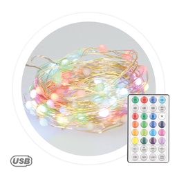 [204600029] 9,9M Copper garland with remote control 32 functions + USB power supply 6W RGB