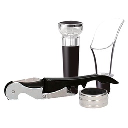 [401070008] 4 -piece set: corkscrew, vacuum pump stopper, wine server and anti-drip ring