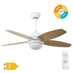 [300005039] 42' DC ceiling fan with remote control CCT 4 reversible blades wood effect white/haya