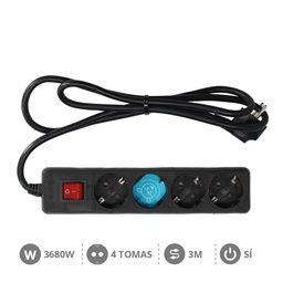 [100005014] 4 way socket Black with switch (3x1.5mm) 3M wire