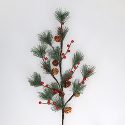 [204690002] 0,75M Decorative LED branch with pineedle, red berries and pinecone decoration Warm White