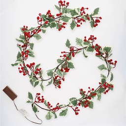 [204690028] 1,5M LED garland with green leaves and red berries decoration Warm White