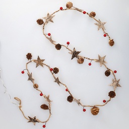 [204690032] 1,8M LED garland with stars, pine cones and red berries Warm White