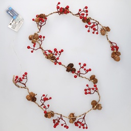 [204690033] 1,5m LED garland with red berries and pine cones Warm White