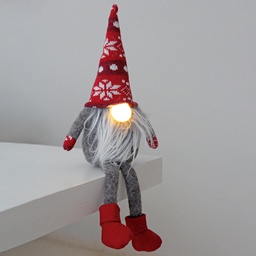 [204690116] Dremth Red and Grey led Christmas gnome with hanging legs 41cm 2xCR2032