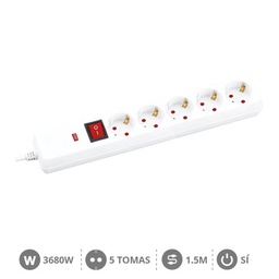 [100005017] 5 way socket White with switch (3x1.5mm) 1,5M wire - surge protection