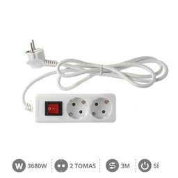 [100005020] 2 way socket with switch White (3x1.5mm) 3M wire