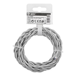 [101025026] 2.5m textile cable (2x0.75mm) silver braided