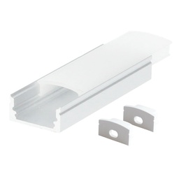 [204025037] Kit perfil aluminio traslúcido superficie 2M para tiras LED hasta 12mm Blanco