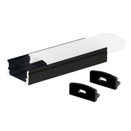 [204025038] Kit perfil aluminio traslúcido superficie 2M para tiras LED hasta 12mm Negro