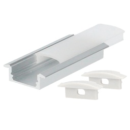 [204025040] Kit perfil aluminio traslúcido empotrable 2M para tiras LED hasta 12mm Gris