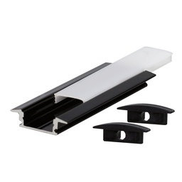 [204025042] Kit perfil aluminio traslúcido empotrable 2M para tiras LED hasta 12mm Negro