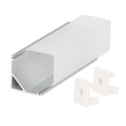 [204025045] Kit perfil alumínio translúcido para cantos quadrados 2 m para tiras LED até 10 mm