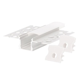 [204025048] Kit perfil aluminio traslúcido empotrable pladur 2M para tiras LED hasta 18mm