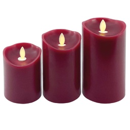 [204800007] Pack 3 velas decorativas LED de cera 100 - 120 - 150mm Rojo