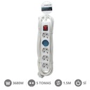 5 way socket White with switch (3x1.5mm) 1,5M wire