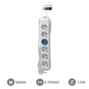 Bloc multiprises 6 P(3x1,5 mm) 1,5 M Blanc